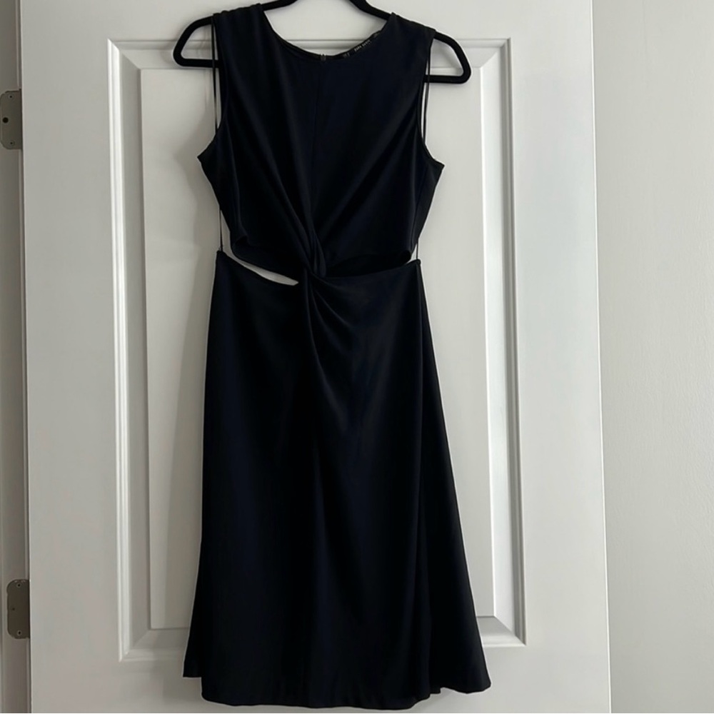 Zara Black Sheath Midi Dress Crew Neck